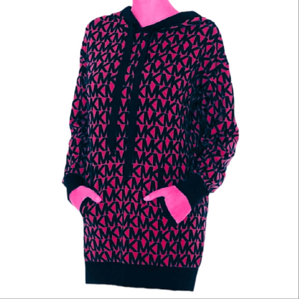 SUPER RARE MICHAEL KORS Jacquard Logo Knitted Fuschia hoodie